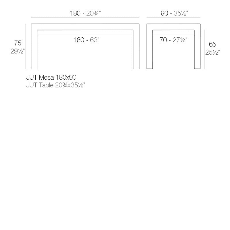 JUT large rectangular table dimensions - Vondom