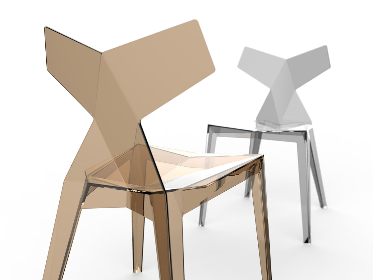 KIMONO Faceted Chairs in bronze and grey translucent polycarbonate