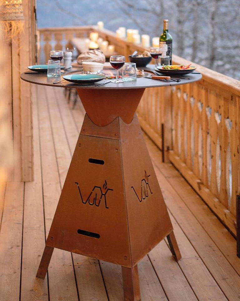 Mange debout exterieur pour restaurant 3 en 1 brasero plancha MAGMA de VULX