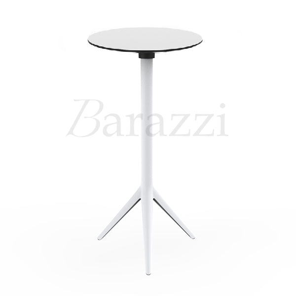 Table Haute de Bar MARI-SOL 3 Large Pietement Blanc et Plateau Rond Blanc a bord Noir pour Bars Restaurants Hotels