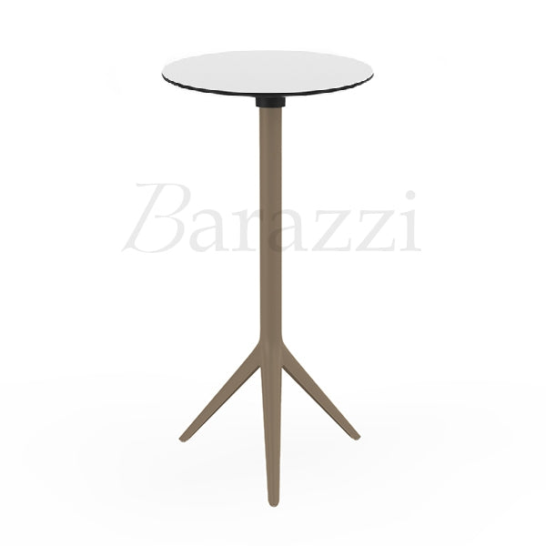 Table Haute Mange Debout MARI-SOL Pietement Trepied Sable et Plateau Blanc a bord Noir pour les Professionnels CHR