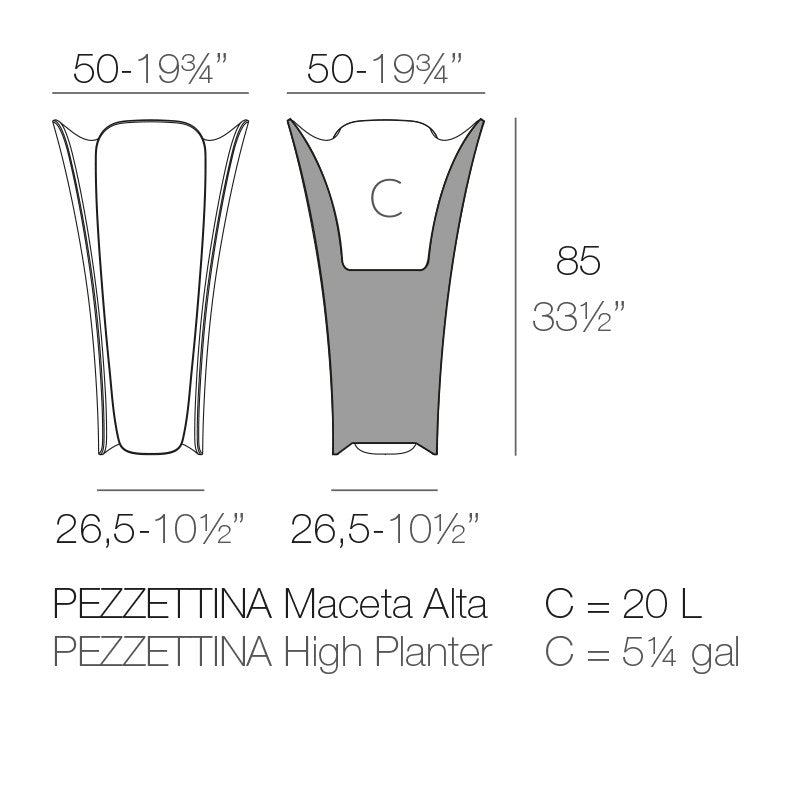 PEZZETTINA design flower pot with matte finish (50x50x85 cm) - Vondom Potty - Matte Finish Design Potty - Vondom