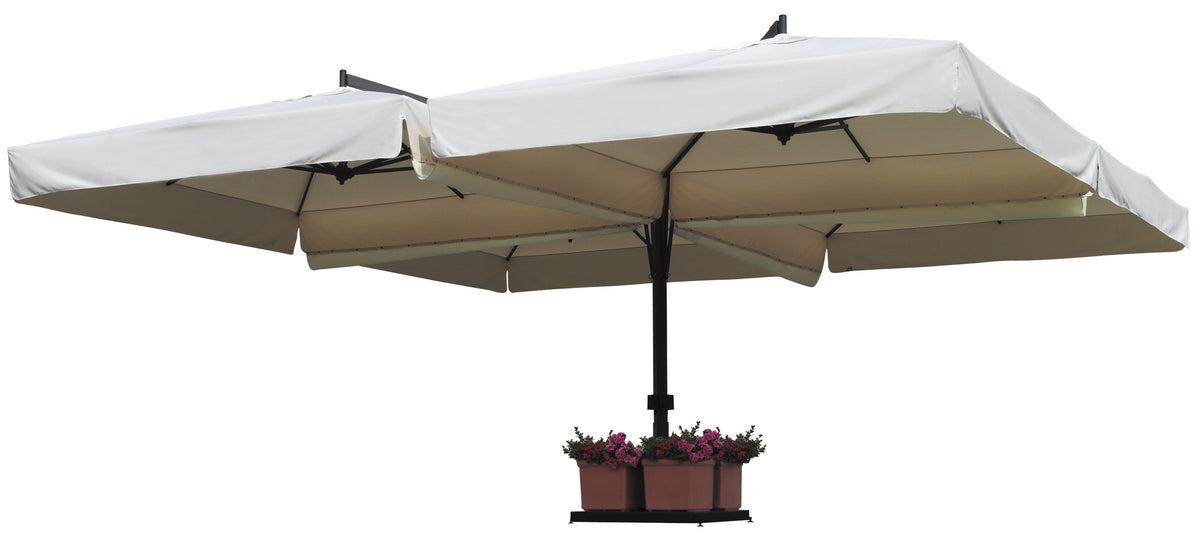 Quadruplo 4 Offset Canopies with 1 Central Pole for Professional Use (Gutters are optional)
