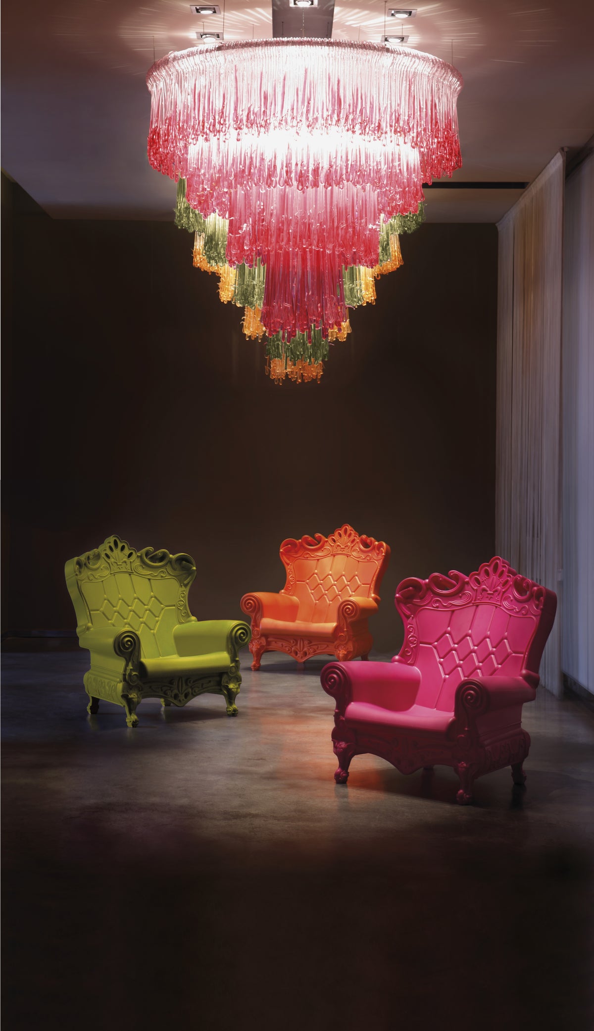 3 Armchairs Matt Color Green Orange Fuchsia Queen of Love Slide Design