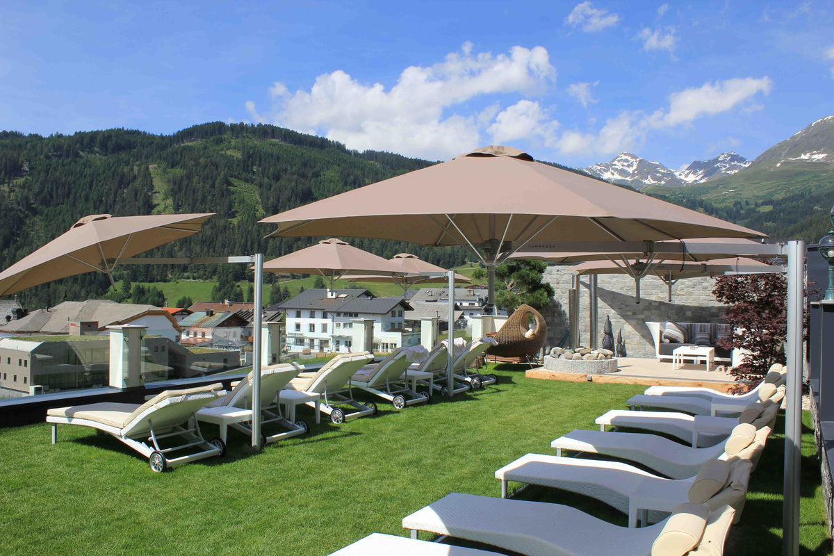 Rectangular Central Pole Parasol Double Square Canopies PARAFLEX DUO 380 x 190