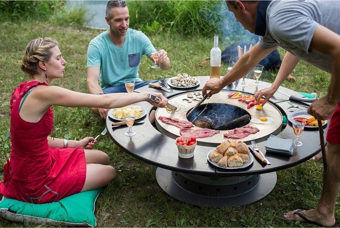 FUSION LOW WOOD & GAS - Outdoor Fire Pit BBQ Table Grill For 8 Persons