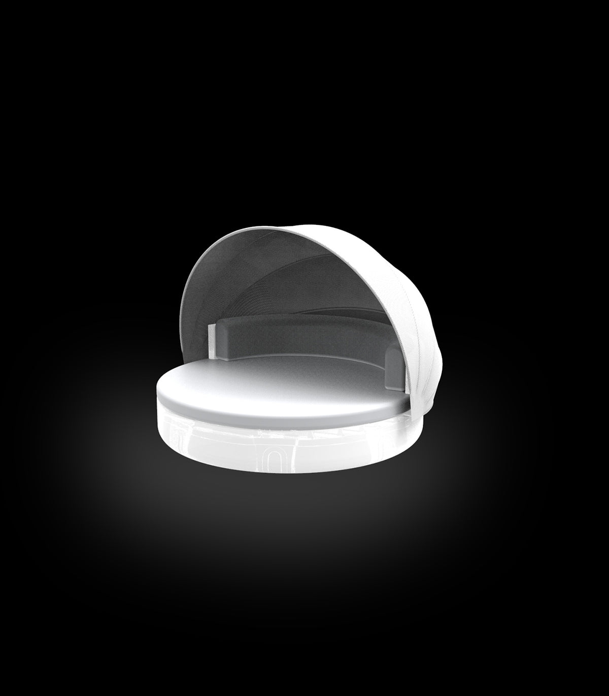 White Sun Lounger with White Cushion and White Umbrella, Lighted Base