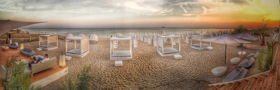 Private Beach Furnished with VELA Daybeds Pergola by Vondom