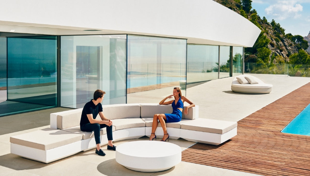 Part of VONDOM's VELA collection with Sofa Coffee Table and Round Recliner Daybed