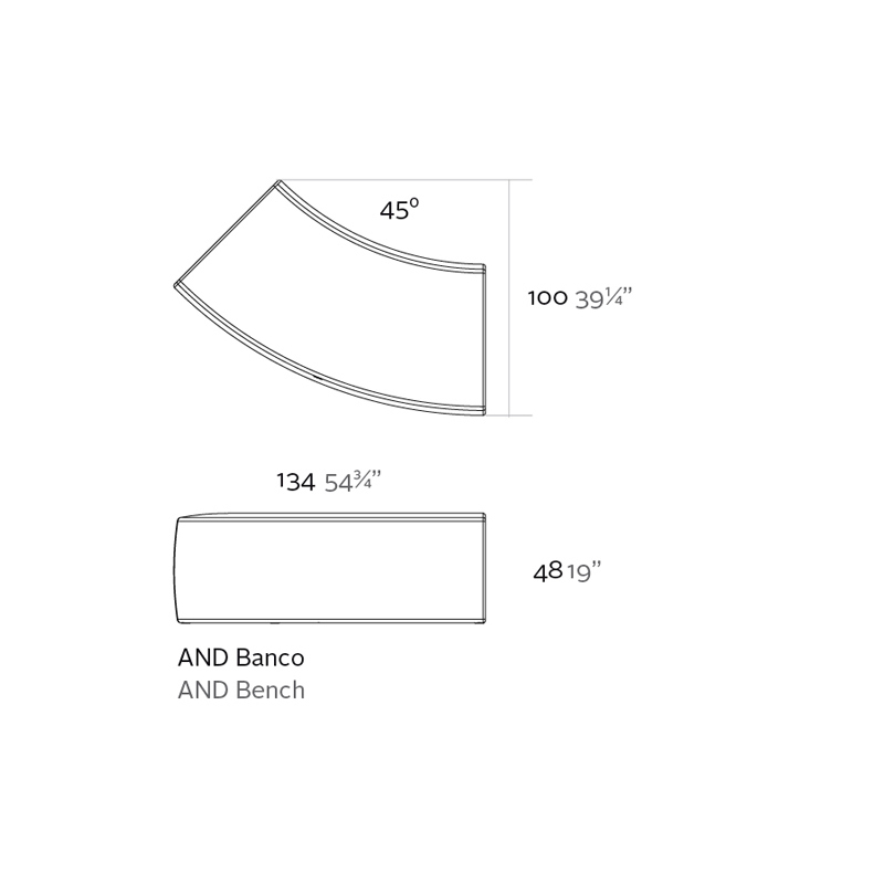 Dimensions du module courbe And Banco de Vondom