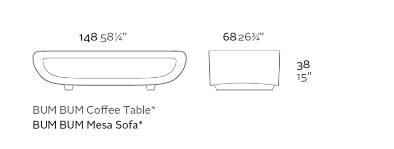 Dimensions de la table basse Bum Bum de chez Vondom