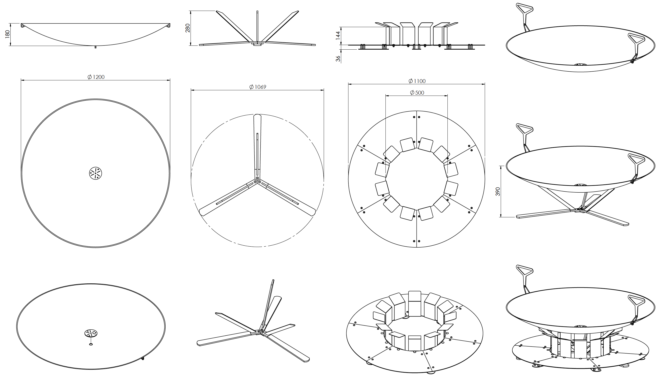 Dimensions - Discolo - Round Steel Outdoor Fire Pit - AK47