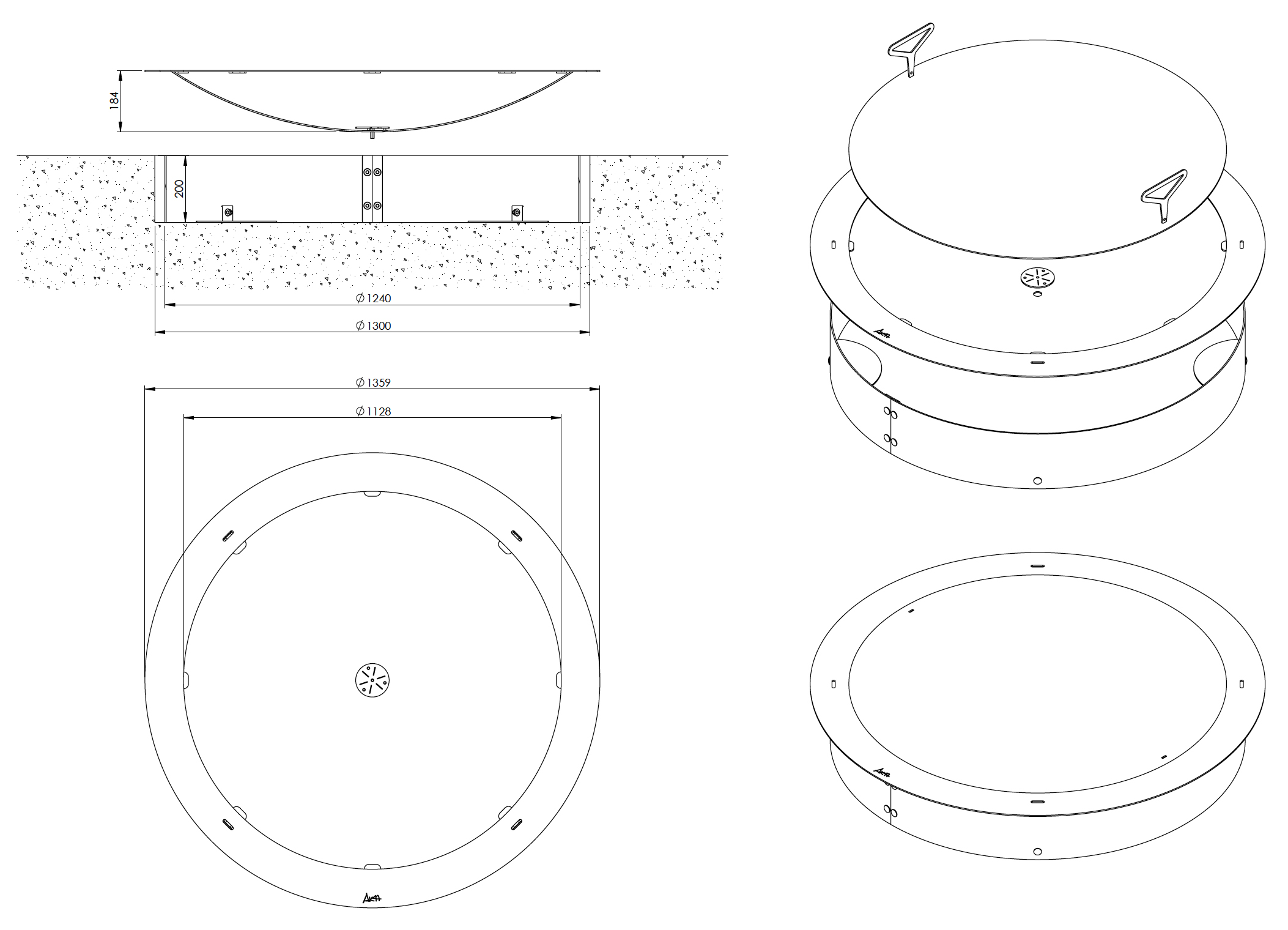 Dimensions - Hole - Countersunk Outdoor Fire Pit - AK47