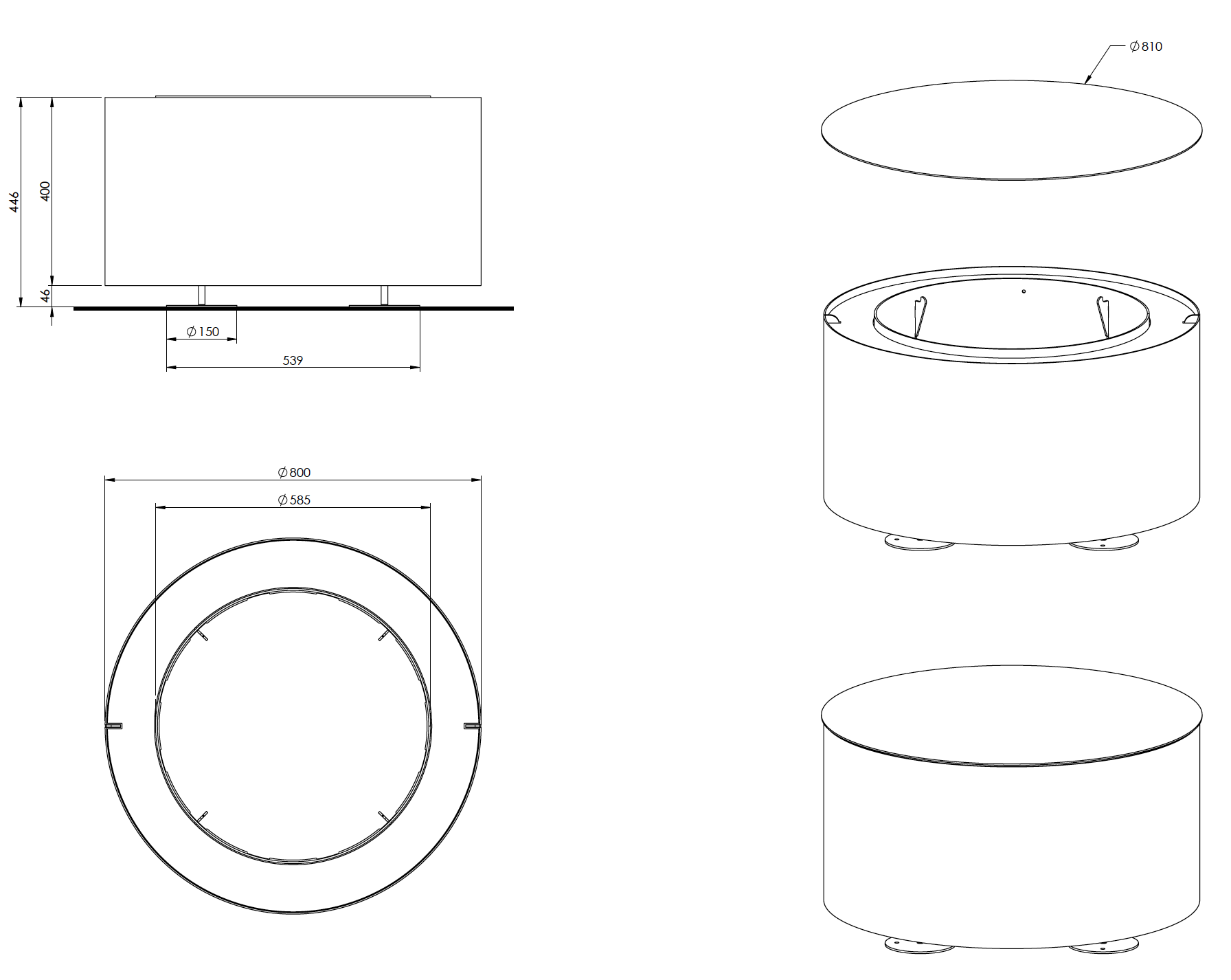 Dimensions - Mangiafuoco - Compact Steel and Pozzolana Fire Pit - AK47