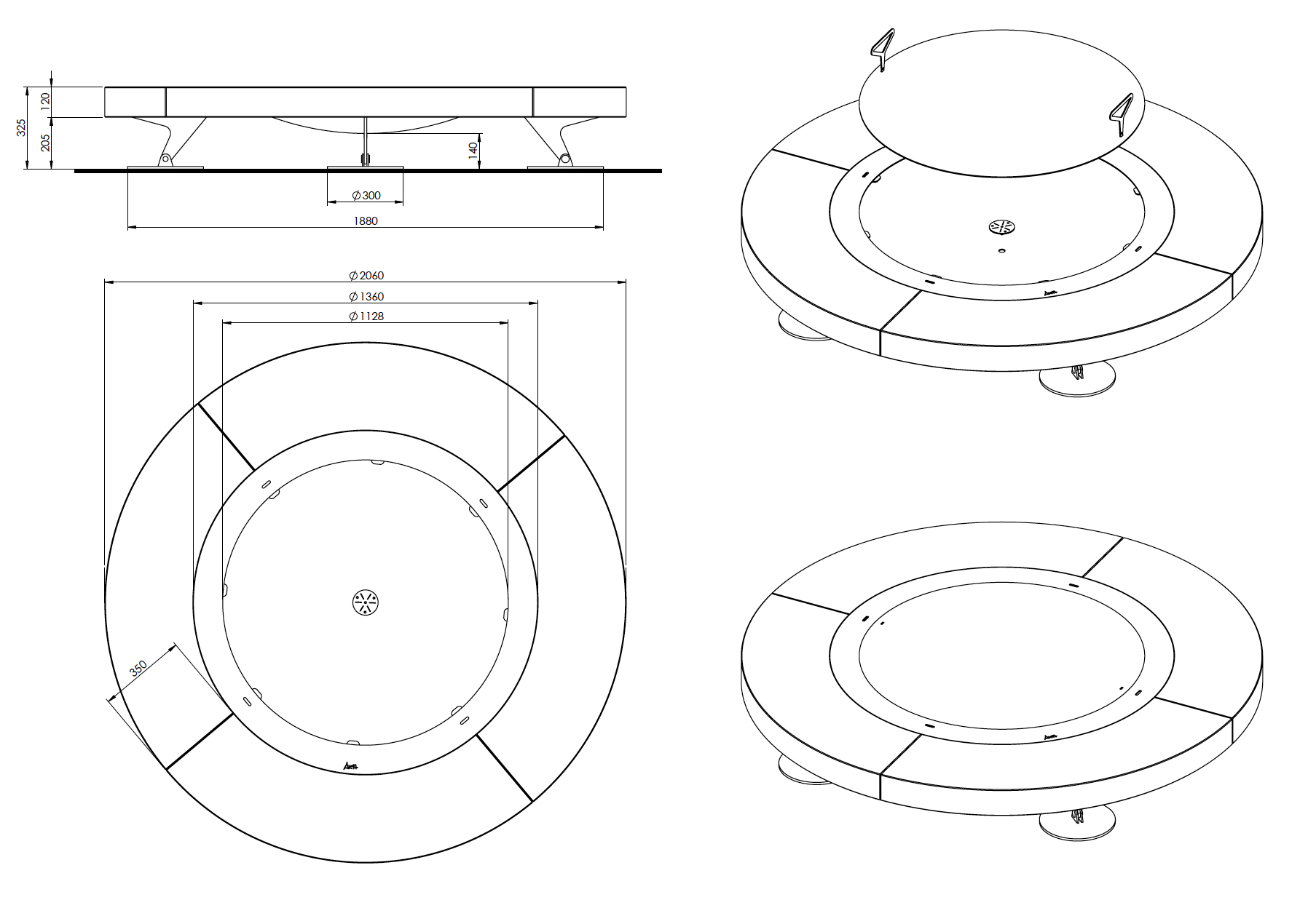 Dimensions - Rondo - Grand Brasero Design Rond de Terrasse - AK47