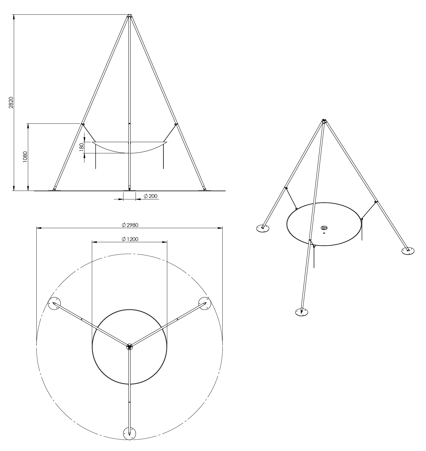 Dimensions - Tripee - Brasero de Terrasse en Acier à Trépied - AK47