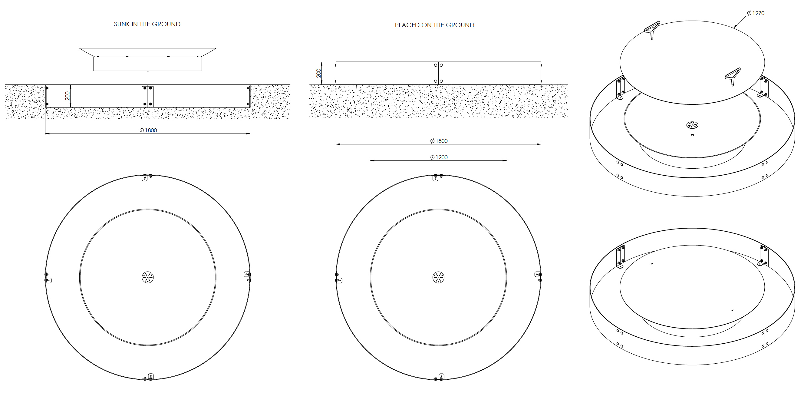 Dimensions - Zen - Large Round Outdoor Fire Pit - AK47