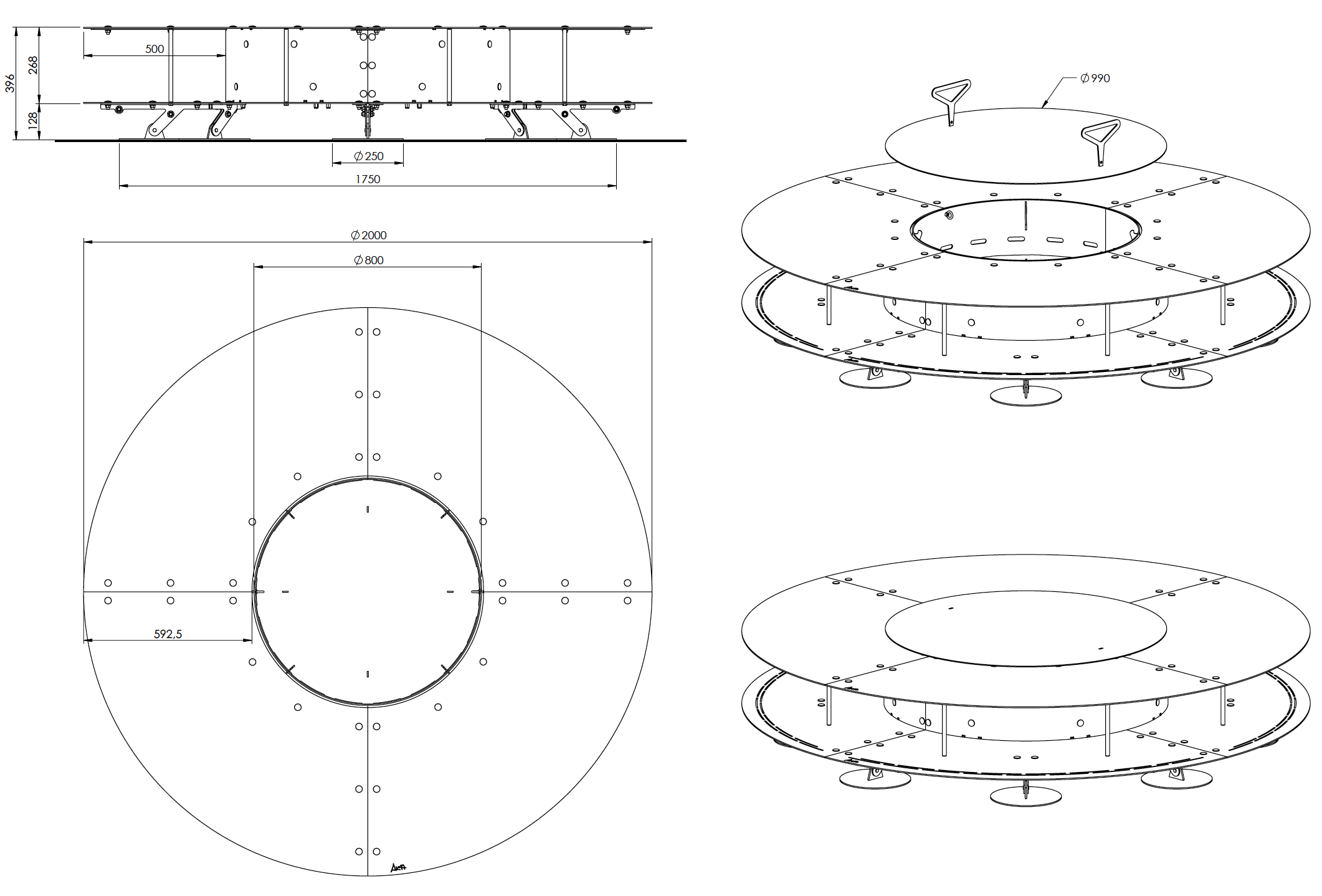 Dimensions - ZERO 200 - Outdoor Corten Steel Fire Pit Ø 200 - AK47