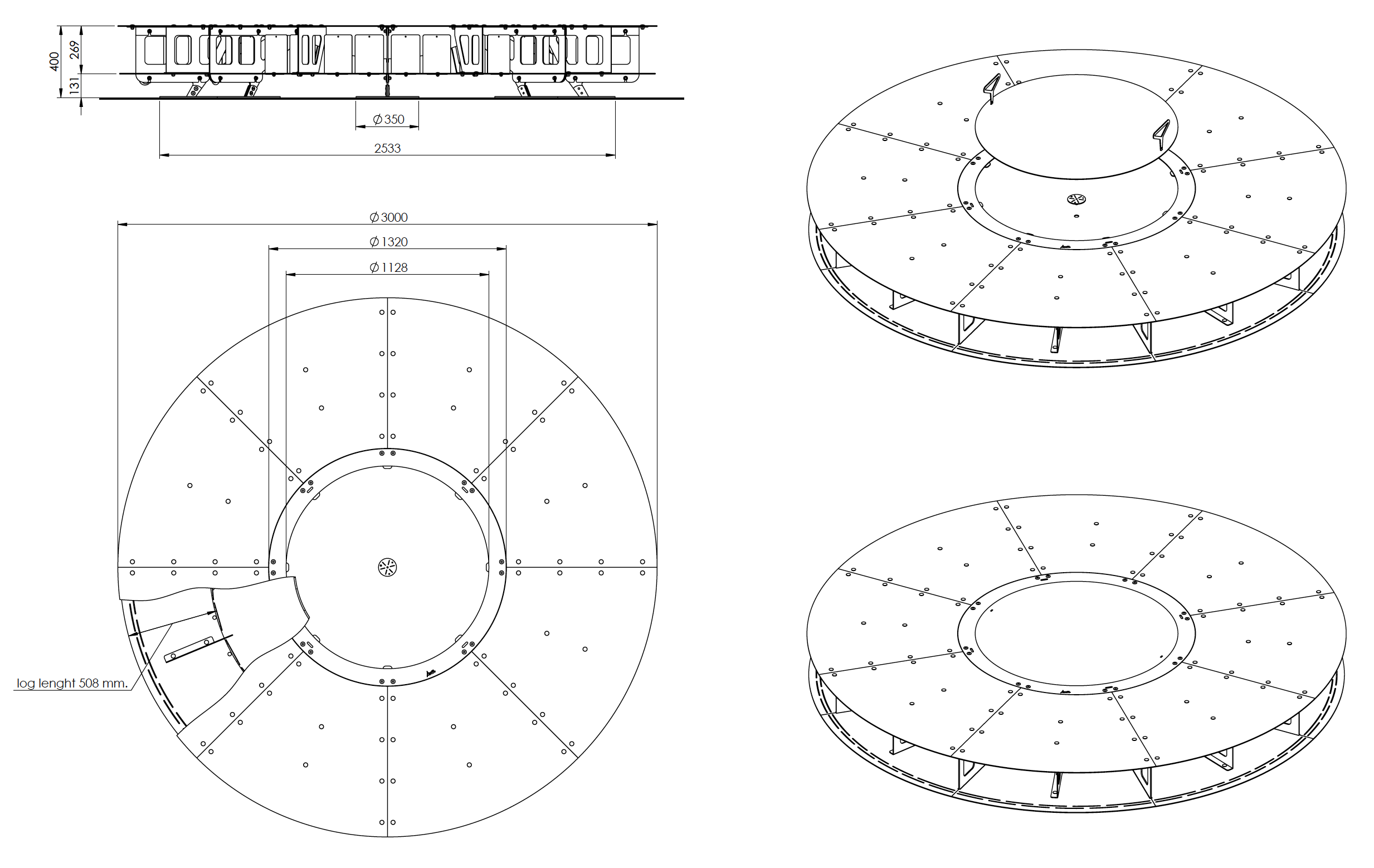 Dimensions - ZERO 300 - Giant Outdoor Rust Finish Steel Fire Pit Ø 300 - AK47