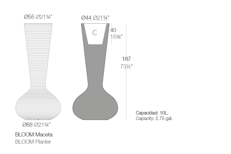 Dimensions du pot de fleur géant Bloom Vondom