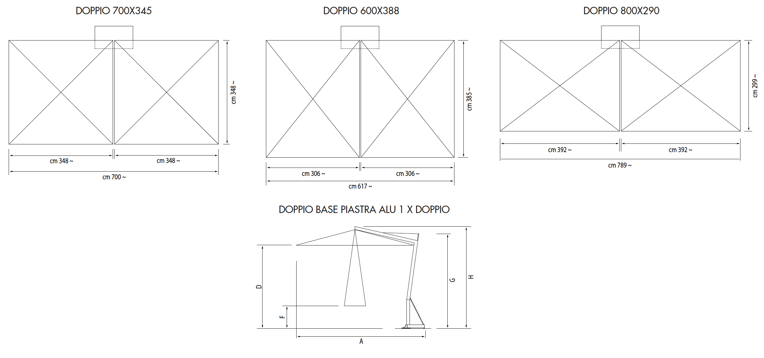 Dimensions Doppio Twin Umbrellas by Fim