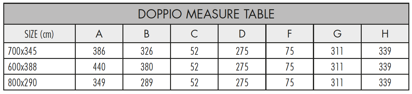 Tableau Valeurs Dimensions Parasol Doppio par Fim