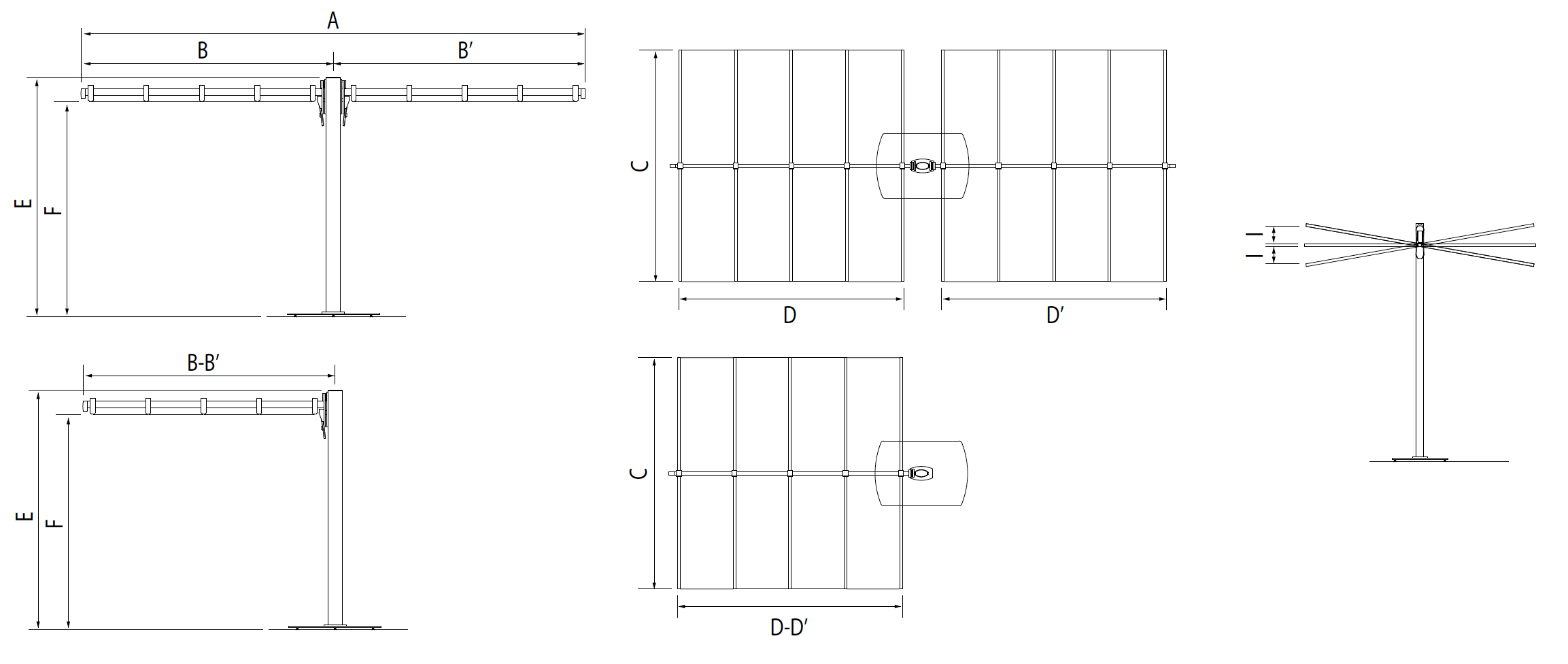 Schema Dimensions Parasol Flexy Twin par Fim