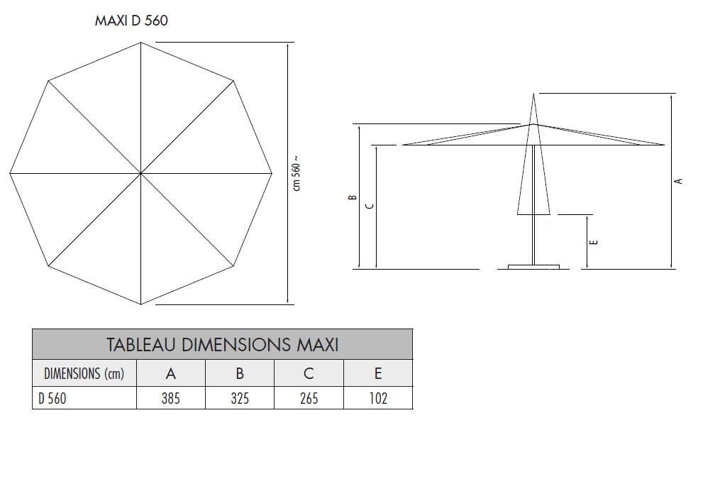 Dimensions du parasol Octogonal Fim Maxi