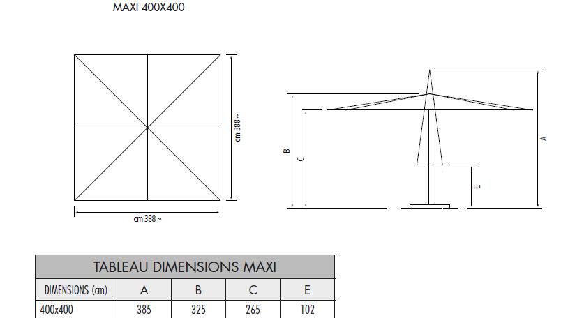 Dimensions du parasol Octogonal Fim Maxi