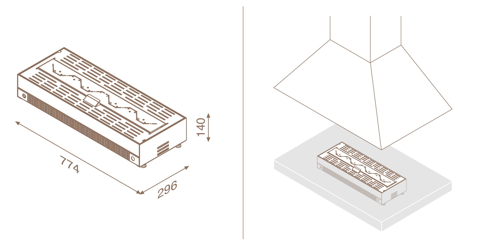 Dimensions Focus 80 Grand Brasero Rectangulaire à Gaz Design Contemporain