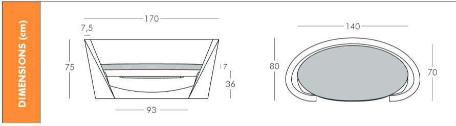 Dimensions du canapé lumineux Rap Slide Design