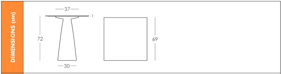 Dimension table carrée Hopla plateau 69x69 cm