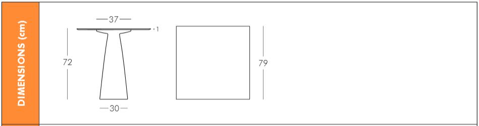 Dimension table carrée lumineuse Hopla plateau 79 cm