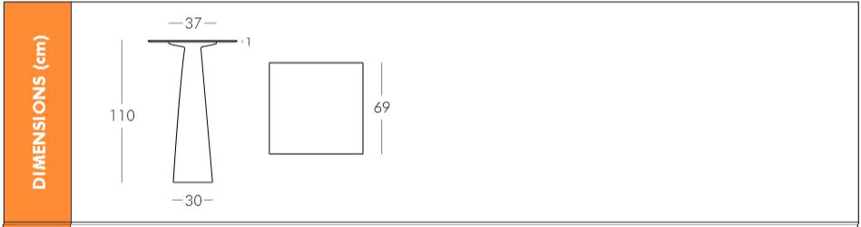 Dimension table carrée Hopla plateau carré hauteur 110 cm