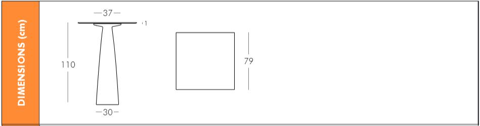 Dimensions table mange debout carré Hopla plateau 79 cm