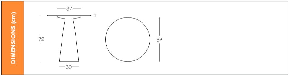 Dimension table ronde Hopla plateau 69 cm