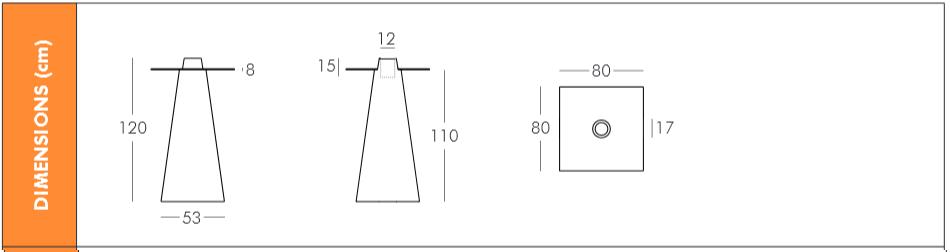 Dimensions de la table haute mange debout Peak 120 Slide Design