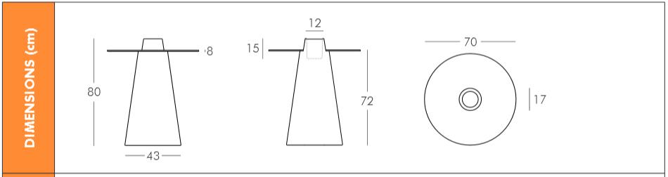 Dimensions de la table Peak 80 Slide Design