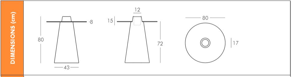 Dimension de la table peak slide design 80 cm de haut