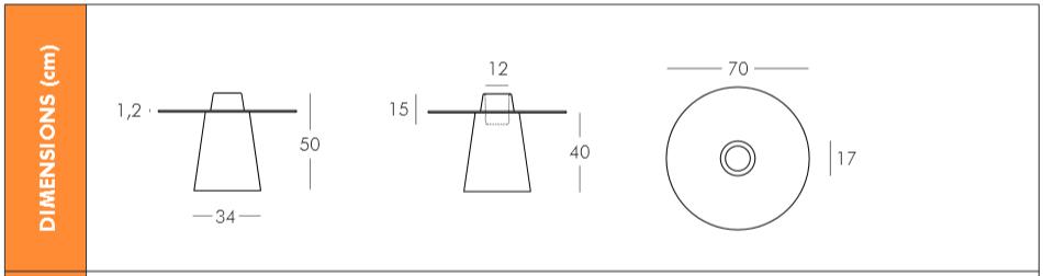 Dimensions de la table Peak 80 Slide Design