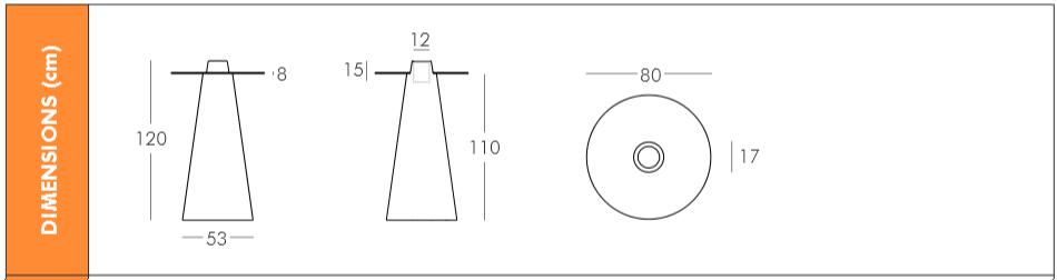 Dimensions de la table haute ronde peak Ø80 cm Slide design