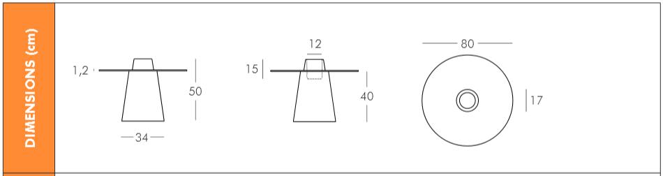 Dimension de la table peak slide design 80 cm de haut