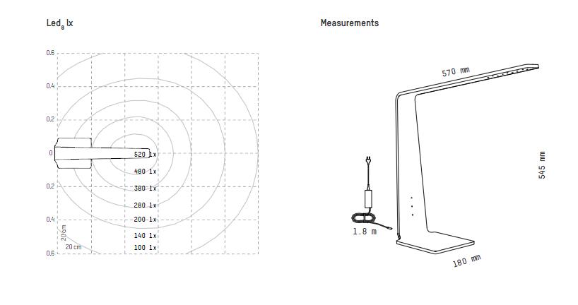 Dimensions et puissance lumineuse de la lampe Tactile à led Wireless Tunto