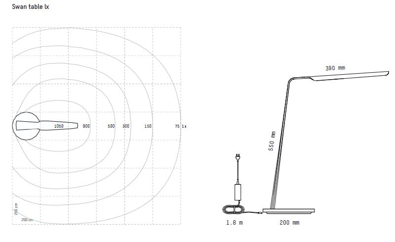 Dimensions lampe de bureau Swan de Tunto