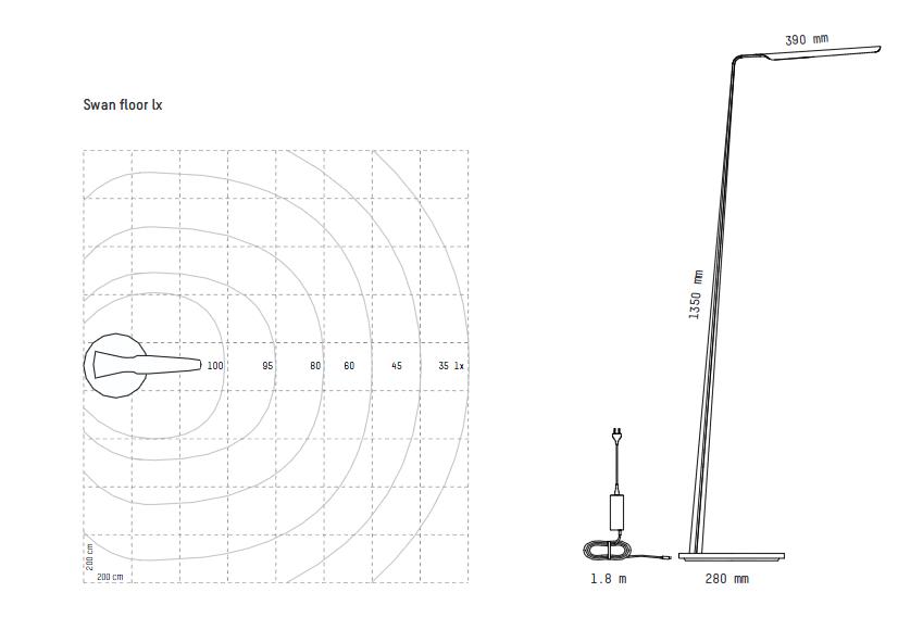 Dimension du lampadaire sur pied swan