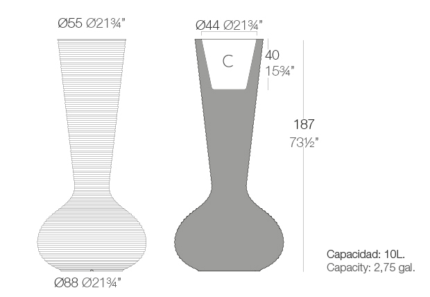 Dimensions Pot Bloom Laqué par Vondom