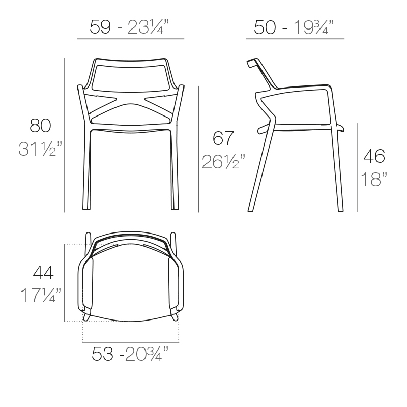 Dimensions Fauteuil Chaise DELTA Vondom