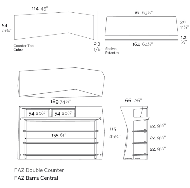 Dimensions Faz Double Lacquered Bar Vondom