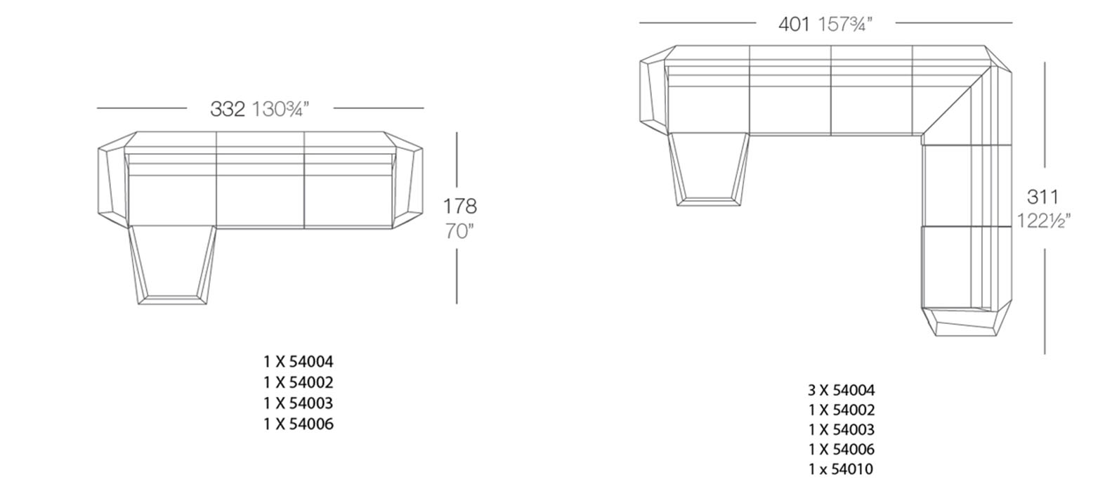 Combinaisons possibles Module Chaiselongue FAZ Sofa Vondom