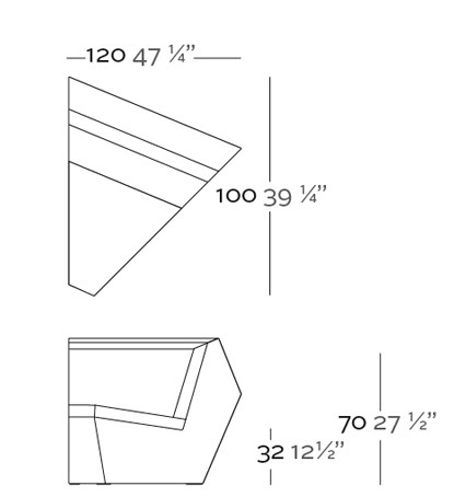 Dimensions Canape FAZ Sofa Module Angle 45 Vondom